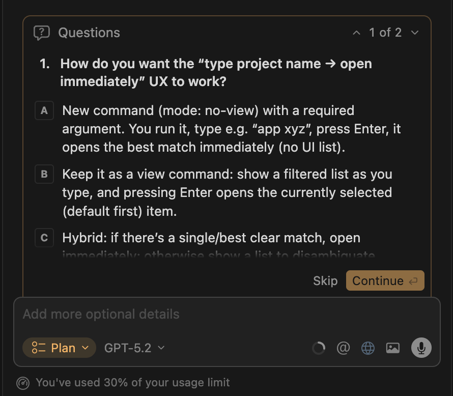 Cursor plan mode questions